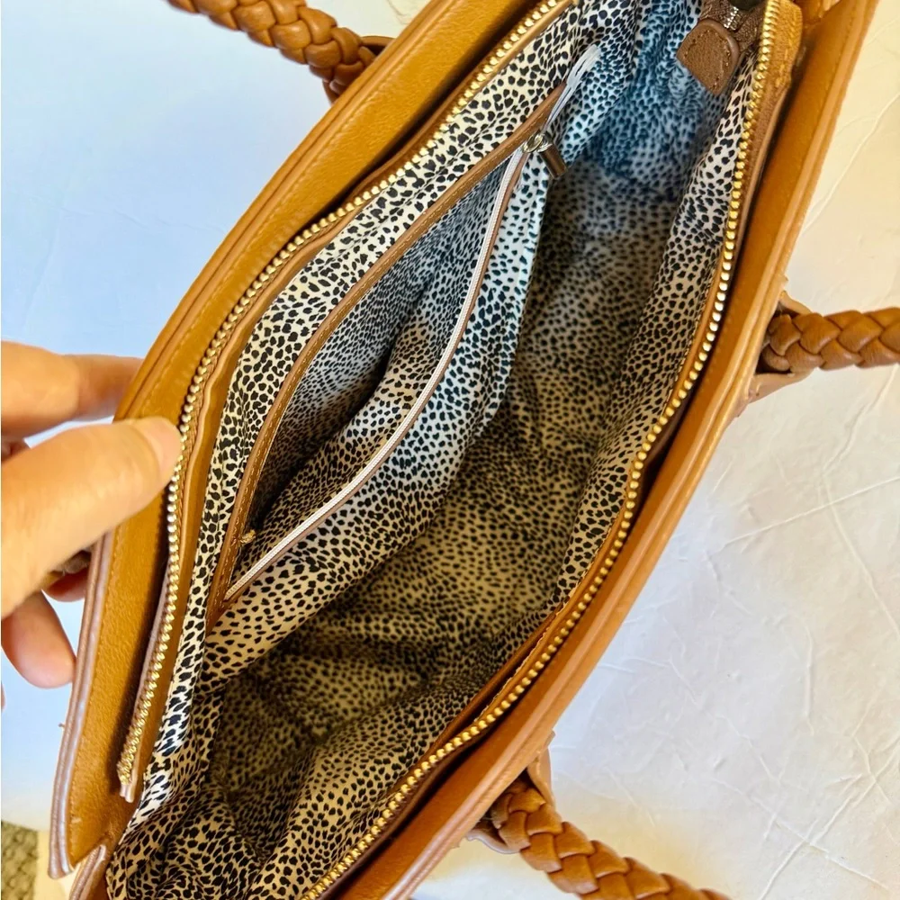Sole Society Crossbody Satchel Bag Purse Brown Animal print Lining - Picture 7 of 11